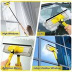Window Squeegee with Extension Pole for Home, Professional Squeegee for Window Cleaning Tool Kit with Scrubber, 2 in 1 Rotatable Window Washing Kit for Car Glass Shower Indoor & Outdoor High Windows