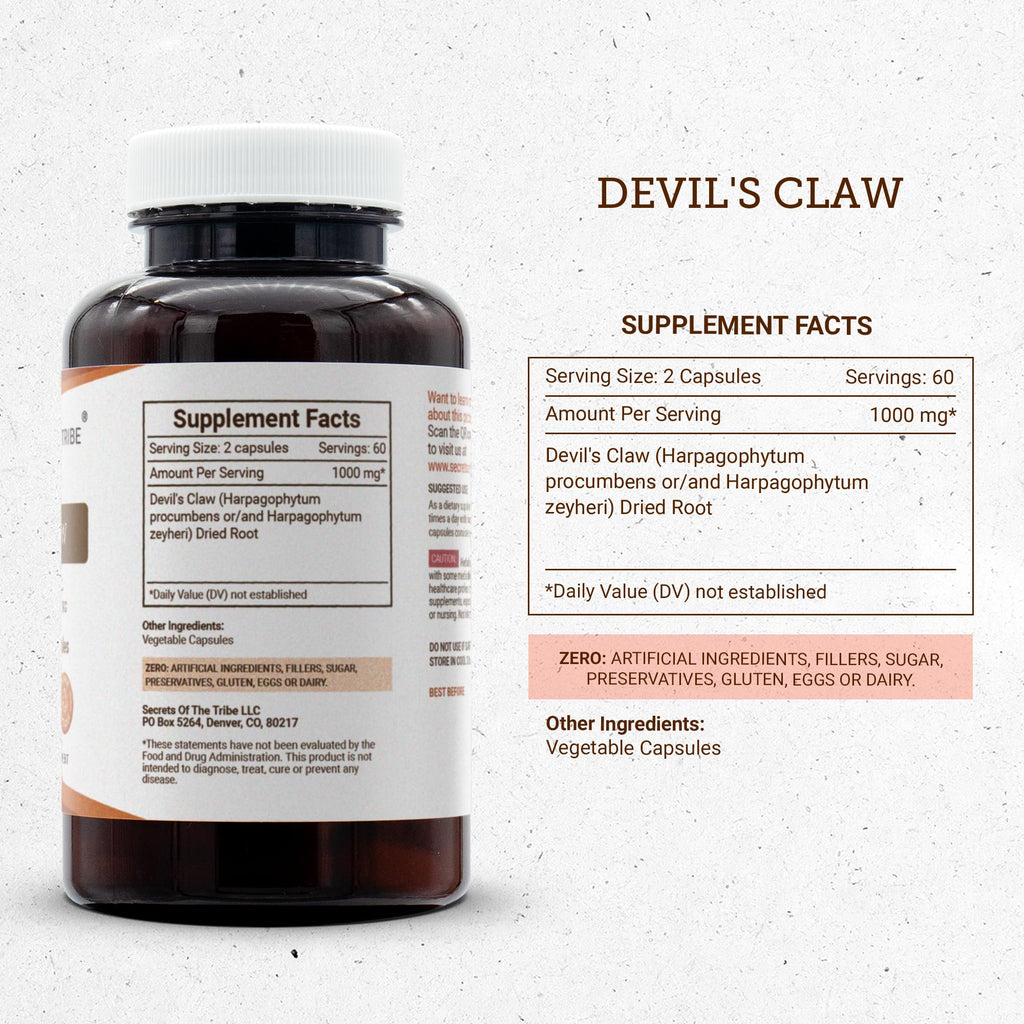 Secrets of the Tribe Devil's Claw 120 Capsules, 1000 mg, Devil's Claw (Harpagophytum Procumbens) Dried Root (120 Capsules)