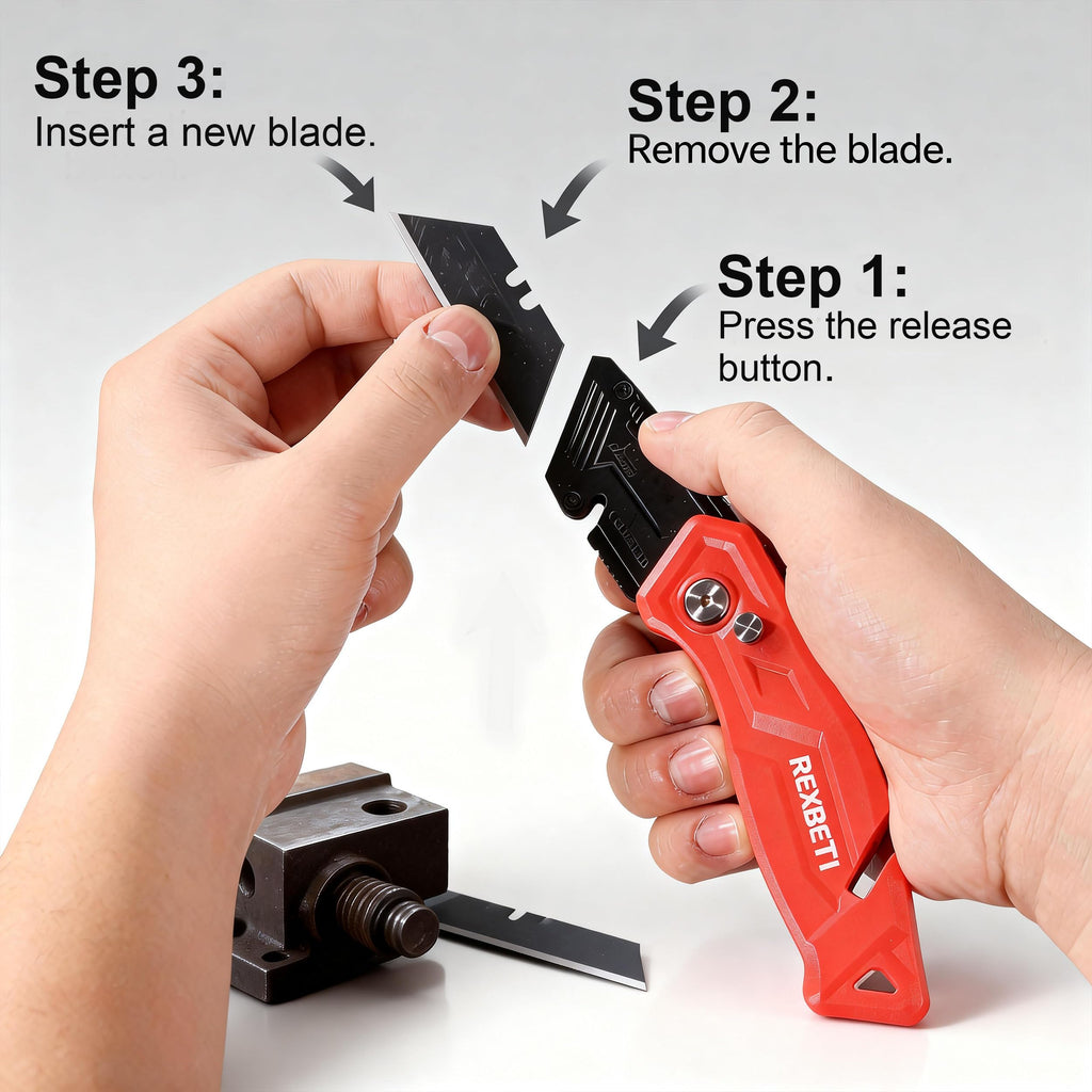 REXBETI 12-Pack Folding Pocket Utility Knife, SK2 Box Cutter, 32 Blades