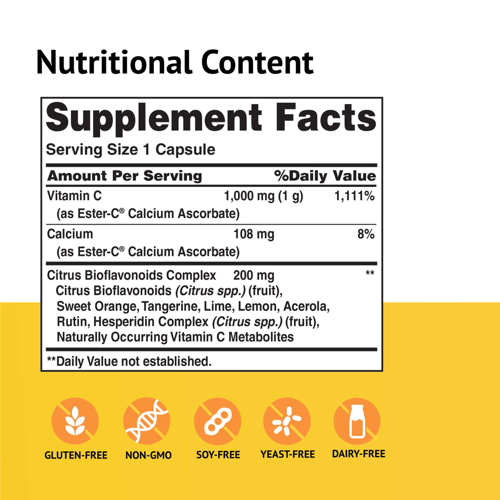 American Health Ester-C 1000 mg with Bioflavonoids Capsules 24Hour Immune Support Gentle on Stomach NonAcidic Vitamin C NonGMO Gluten-Free Servings, Citrus, 105 Count