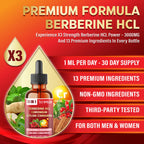 Tenmido 13in1 Berberine Liquid Drops with Chromium, Ceylon Cinnamon, Bitter Melon, Turmeric, Green Tea, Ginseng, Sylvestre, Moringa, Apple Cider Vinegar & More - 30 Days Supply - 1FL Oz