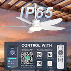 Phylluz Outdoor Ceiling Fan with Lights, 48 Inch Plug in Gazebo Fans with Remote APP Control, Quiet DC Motor, Dimmable 3CCT, Waterproof Hanging Fans for Covered Patios, Porch, White