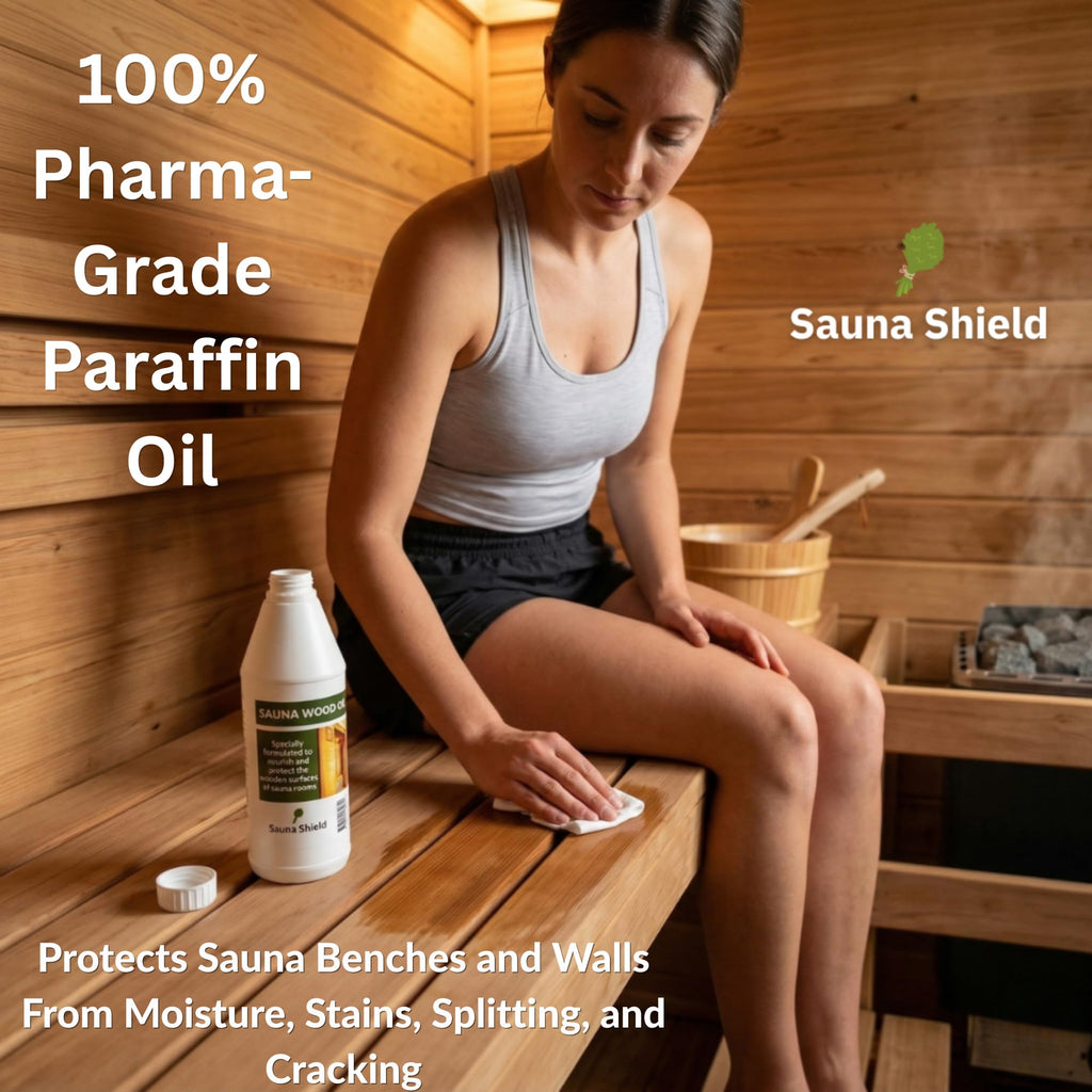 Sauna Shield Sauna Care Set – Sauna Wood Oil & Sauna Cleaner (33.8 fl oz each) with Applicator Sponge & Gloves | Protects, Cleans & Nourishes Sauna Wood | For Traditional & Infrared Saunas