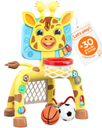 Move2Play, Giraffe Basketball Hoop & Soccer Goal Activity Center | 30+ Sounds & Lights | 1, 2, 3+ Year Old Gift & Birthday Present | 6, 12, 18, 24+ Month Toy For Baby, Toddler, Boys, & Girls