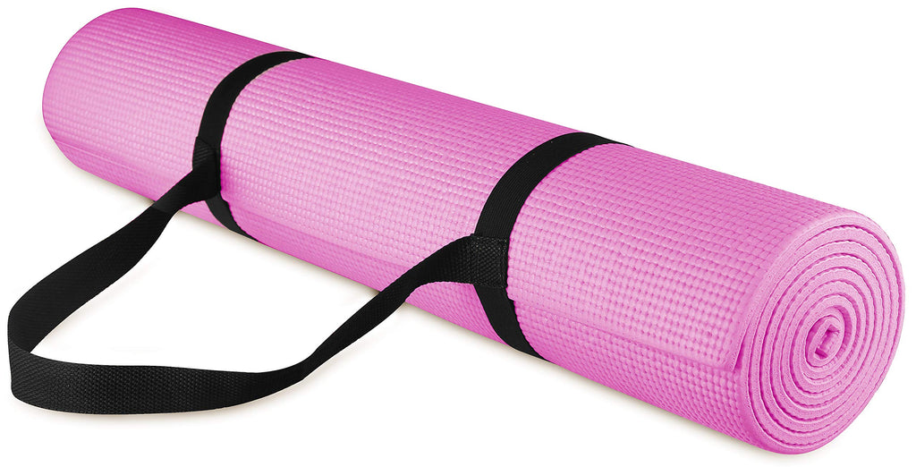 Fitvids 1/4-Inch High Density Thick Non Slip Yoga Mat with Knee Pad and Carrying Strap for Workout, Pilates, Gym Home Exercise, Pink