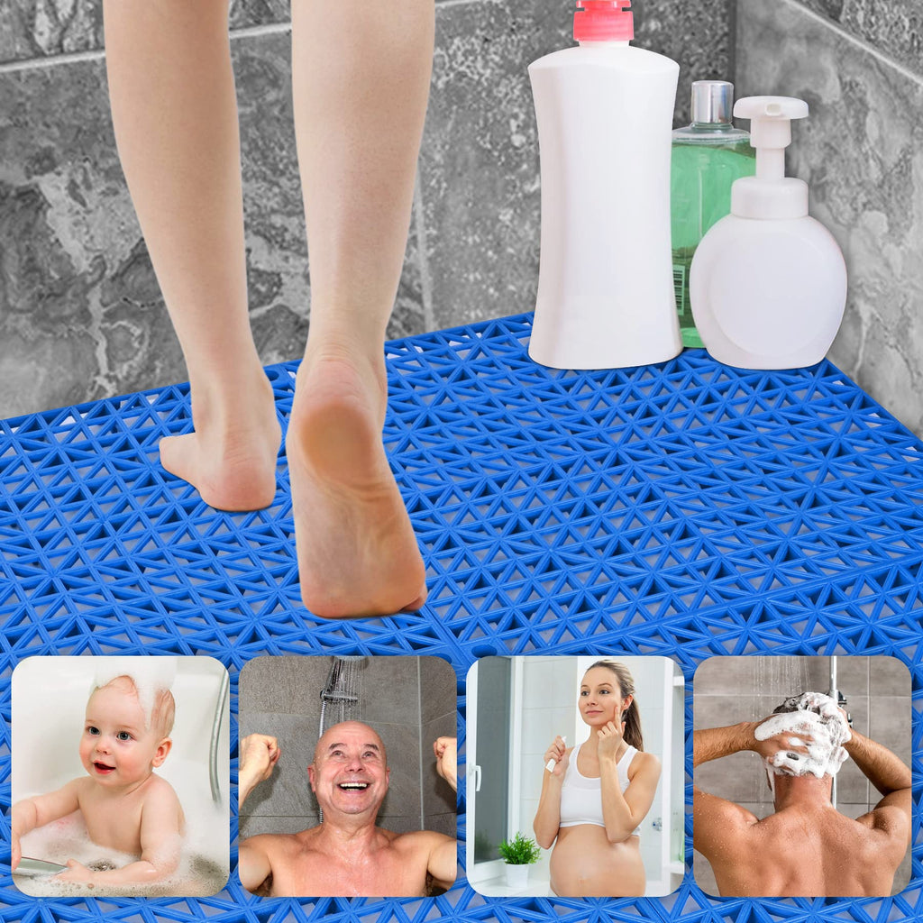 ToLanbbt Modular Interlocking Cushion 12P 11.8" x 11.8" Interlocking Rubber Floor Drain Holes Non-Slip Splicing Drainage Mats for Deck, Shower, Kitchen, Drain Pool, Sauna Bath, Indoor Outdoor (Blue)
