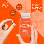 Apricot Extract - Advanced Formula, 1000mg per Serving, 180 Vegetarian Capsules for Natural Vitality, 3-Month Supply, Organic from Prunus Armeniaca - 15:1, Made in USA, Lab Tested, Non-GMO