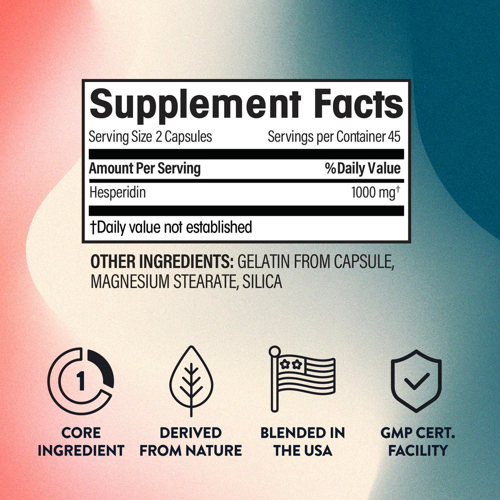 Hesperidin 1,000mg - 100% Pure Ingredient no Mixes or Additives for Blood Circulation, Leg Veins Health, Purity Guarantee 90 Capsules