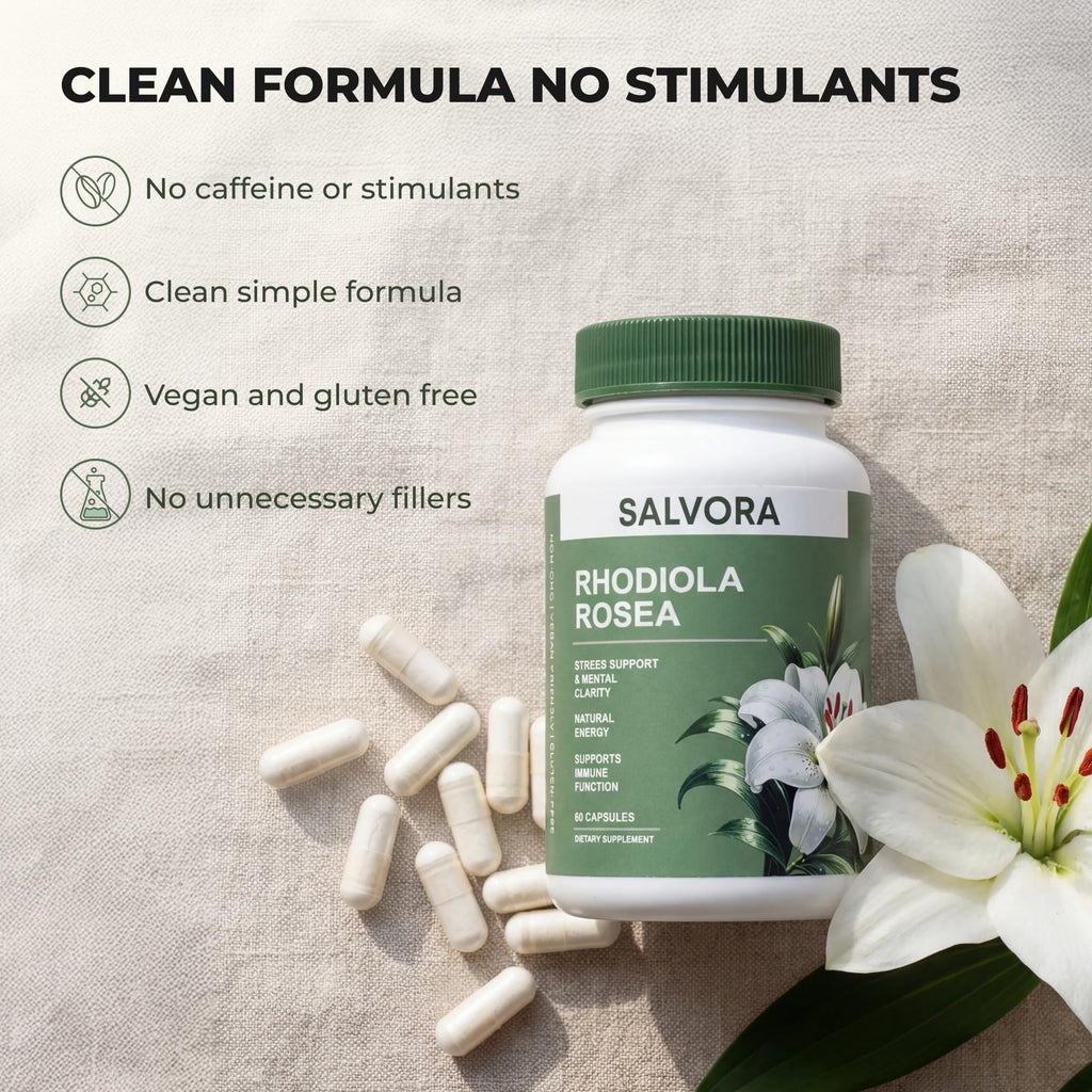 Salvora Floraviva Rhodiola Rosea Supplement – Golden Root Adaptogen Capsules - Rhodiola Rosea Extract Powder Alternative with Salidroside for Stress Support - Energy, Focus & Performance