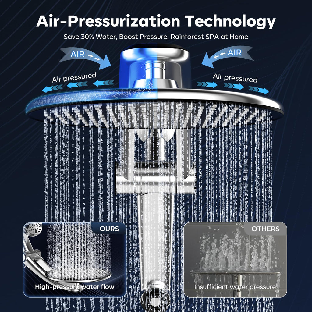 Rain Shower Head with Handheld,Dual Shower Head with Hose,Detachable 10" High Pressure Shower Head Combo with 9 Settings Shower Spray Built-in Magnetic Docking & Power Wash Mode (Chrome)