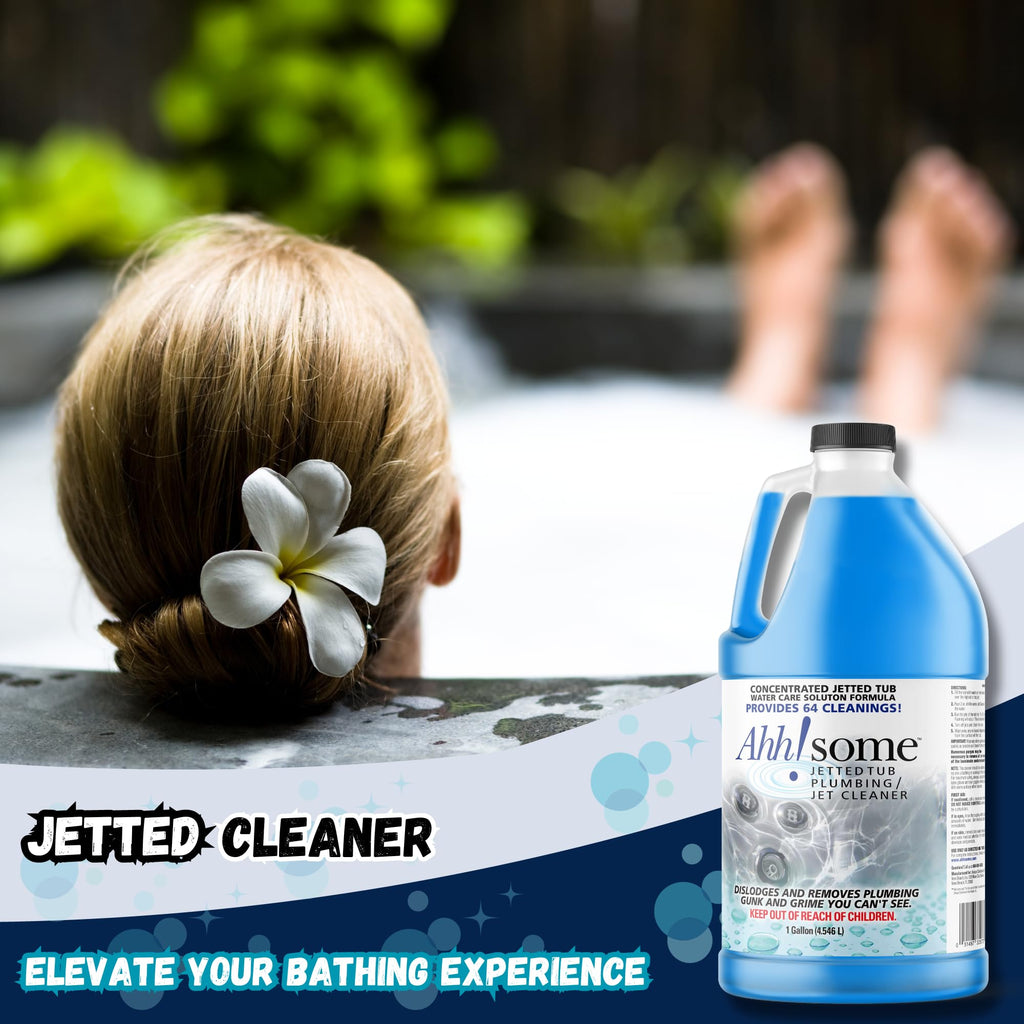AhhSome Jetted Tub & Hot Tub Cleaner, Powerful Spa Bath Cleaning Solution for Jacuzzis & Whirlpools, 1 Gallon (64 Treatments), Professional Grade Septic Safe Solution for Hot Tubs, Made in USA