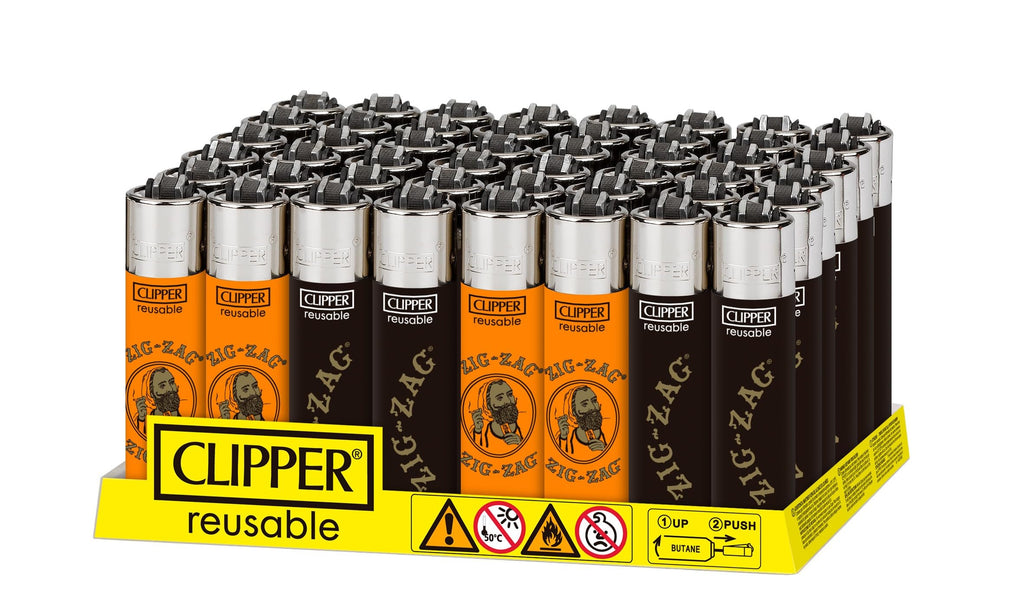 Clipper - Classic Large Reusable Lighter - Iconic Premium Refillable Lighters Bulk Pack - Replace Butane, Flint, and Spark Wheel for Unlimited Lights - 48 Pack - Zig-Zag Design