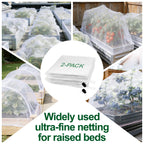 2 Pack Garden Netting for 8x4FT Raised Beds, Ultra-Fine Mesh Plant Covers with Drawstring, Bird, Pest & Small Animal Barrier for Vegetables, Fruits & Flowers