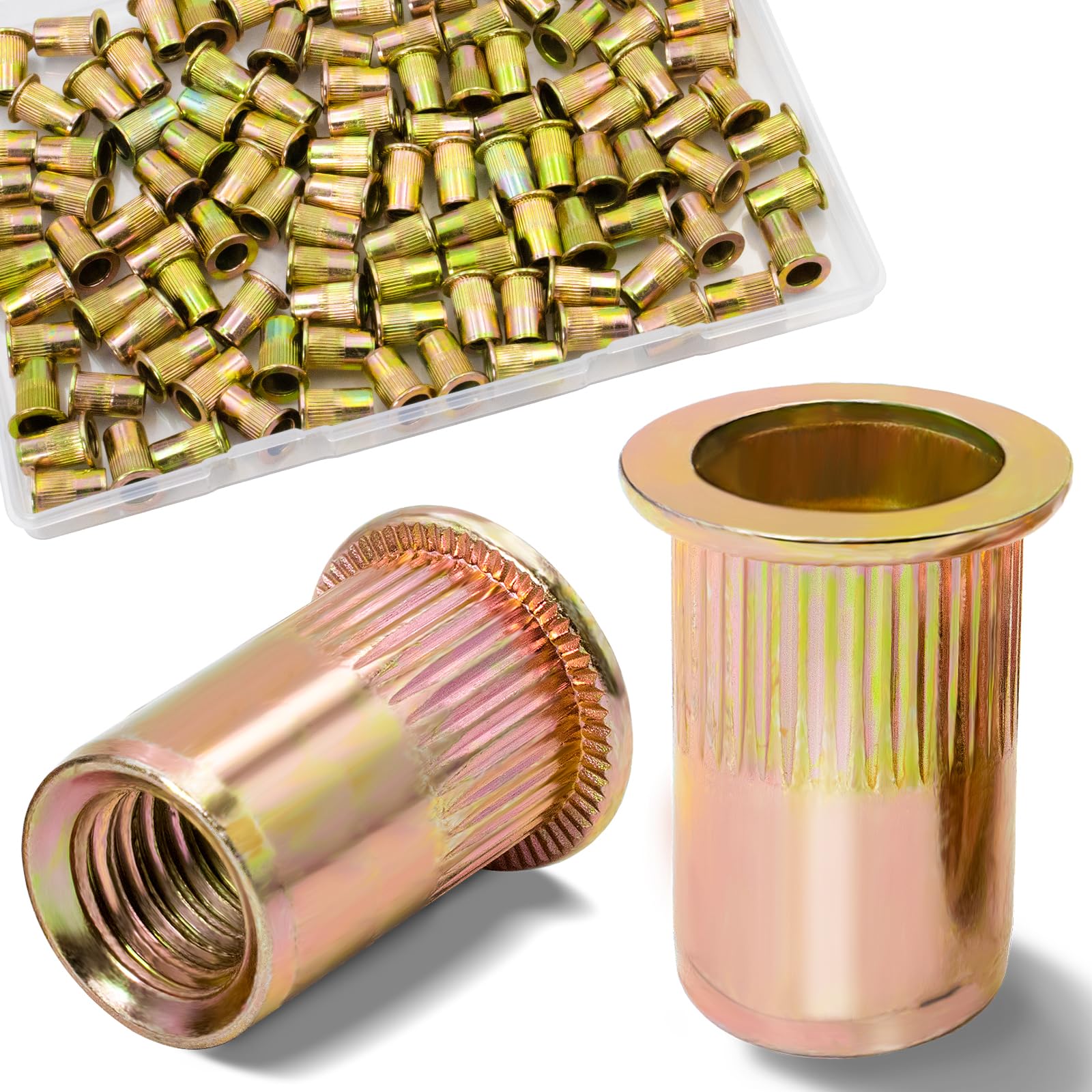 Vifmy M6-1.0 Rivet Nut, 115Pcs Zinc Plated Threaded Inserts Rivnuts