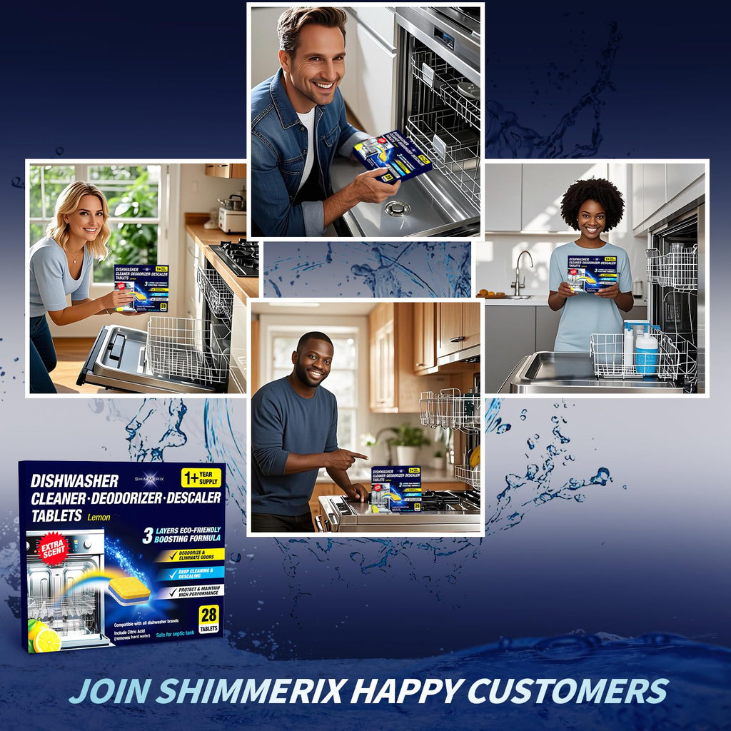 Dishwasher Cleaner Deodorizer Descaler Tablets - 28 Tabs - 1 Plus Year Supply - Extra Scented Deep Cleaning Sanitizer Pods - Remove Hard Water - Contain Citric Acid Heavy Duty Septic Safe - Lemon