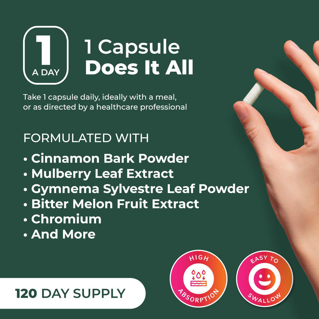 PurePremium Normal Blood Sugar Support Supplement - 20 Active Ingredients Complex to Support Blood Sugar Levels Already in The Normal Range - with Cinnamon, Bitter Melon, Chromium, Mulberry - 120ct
