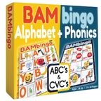 THE BAMBINO TREE Alphabet and Phonics Bingo - ABC Learning Letter Recognition and CVC Words with Pictures - Phonics Games for Kids Ages 3-7 yrs Preschool Kindergarten