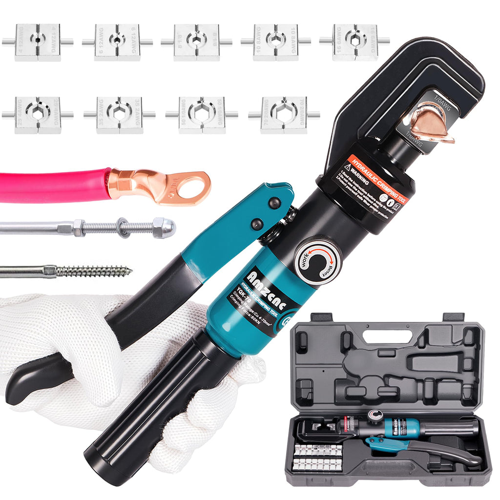 AMZCNC 10 Ton Hydraulic Battery Cable Crimper, 180° Rotating Head