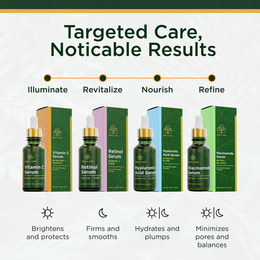 Tree of Life Beauty Vitamin C Skin Care Set, Skin Face Oil, Facial Serums for Dry and Sensitive Skin with Hyaluronic Acid & Vitamin E Soft Skin, 1 Fl Oz (Pack of 2)