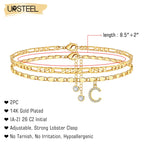 Ursteel Ankle Bracelets for Women, C Initial Anklet 14K-Gold-Plated Dainty Adjustable Layered Chain CZ Letter C Initial Anklets Set Summer Jewelry Gifts Anklets for Women