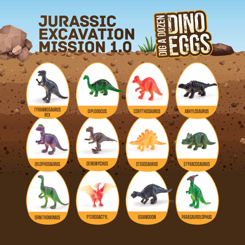 Dan&Darci Dig a Dozen Dino Egg Kit for Kids - Dinosaur Toys Gift 3-12 Year Old - 12 Eggs & Surprise Dinosaurs - Basket Stuffers - Science STEM Activities - Boy Toy Party Gifts for Boys & Girls