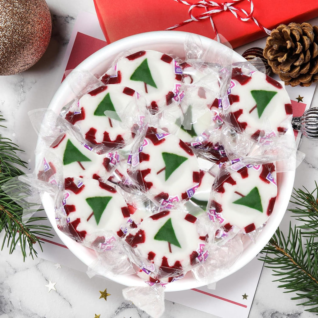 Bulk Christmas Peppermint Nougats 2 lb Pack - Soft Chewy Mint Candy with Green Christmas Tree Center - Individually Wrapped Holiday Candies for Candy Bowls, Parties & Gifts (Approx 110 Pieces)
