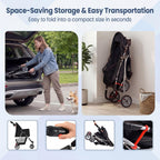 Giantex 3 Wheel Foldable Dog Stroller for Small Dogs Cats, Lightweight Pet Stroller with Lockable Wheels, One-Hand Quick Fold, Mesh Windows, Safety Leash & Storage Basket, Pet Travel Stroller (Black)