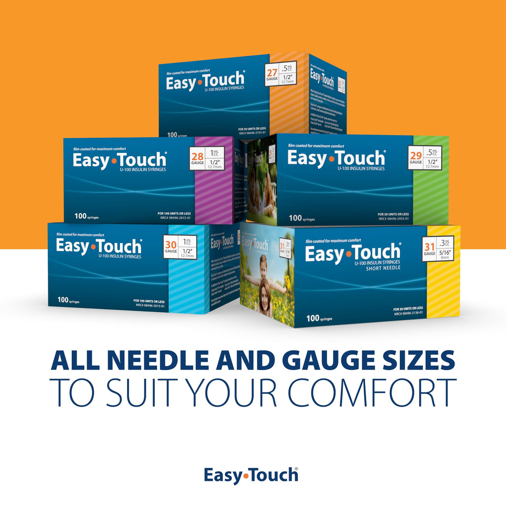 EasyTouch U-100 Insulin Syringes (27G 1.0cc 1/2") - 100ct.