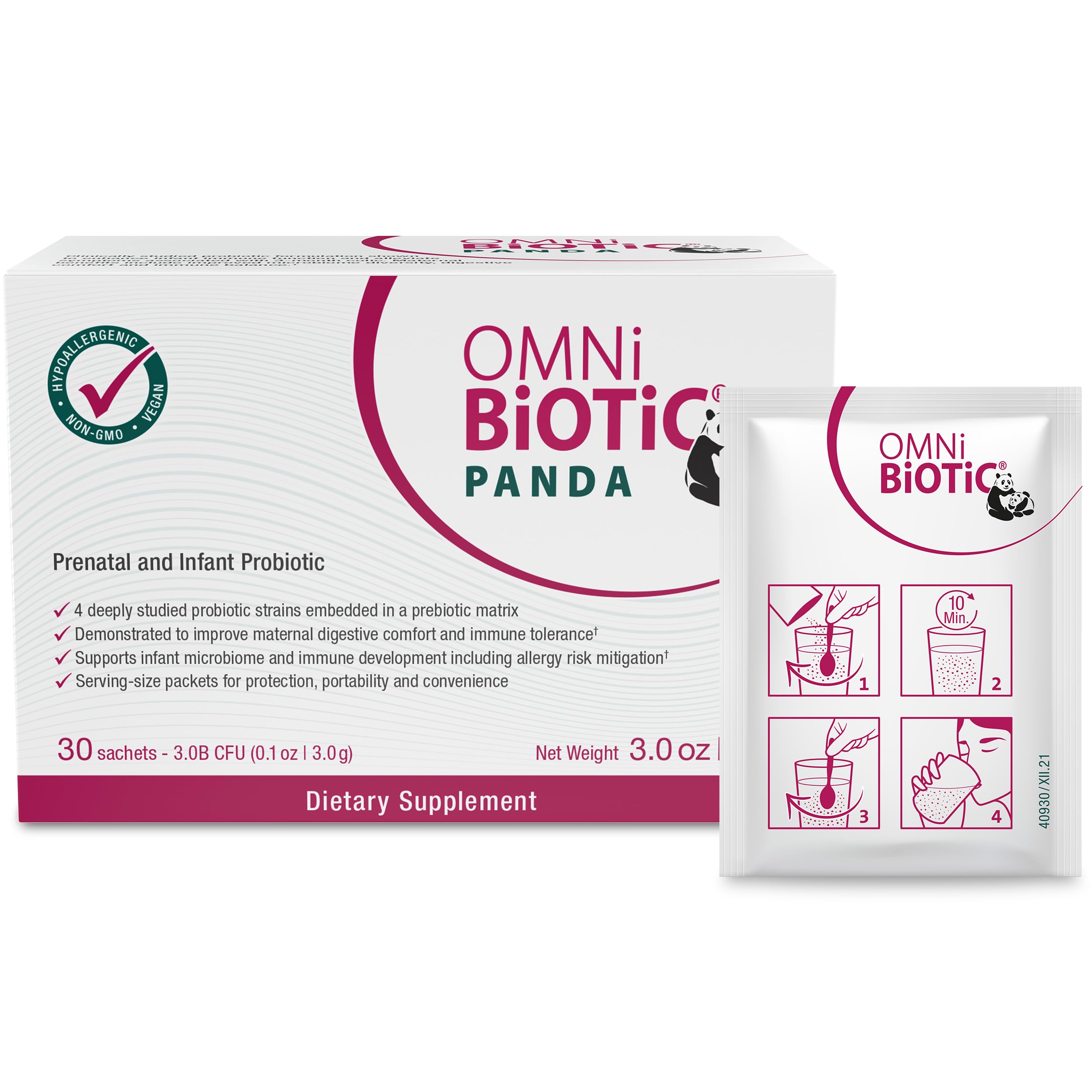 OMNi BiOTiC Panda - Probiotic for Mom and Baby - Prenatal and Infant Probiotic – Gut Health & Immune System Support – Vegan and Hypoallergenic - Non-GMO (1 Pack)