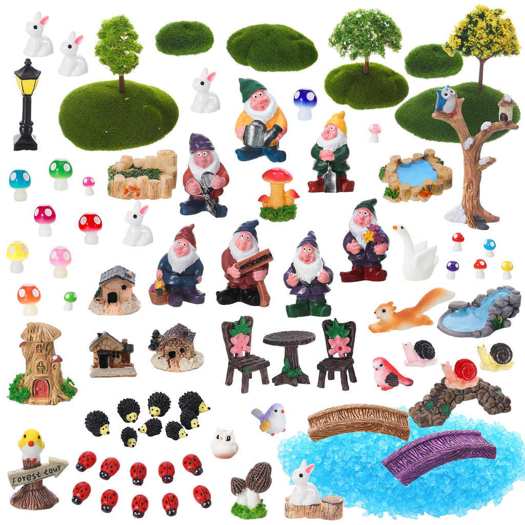 GGSTDDUP 82 Pcs Miniature Gnome Resin Figures, Fairy Garden Accessories Set
