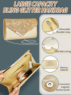 Henoyso 5 Pcs Rhinestone Jewelry Sets Prom Purse for Women, Gold