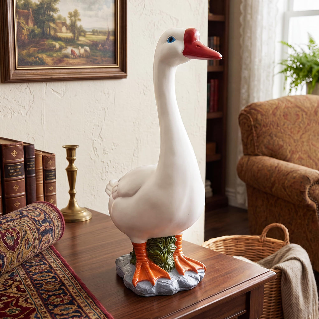 20" Large Porch Goose Statue Decor, White Lifelike Resin Goose Sculpture
