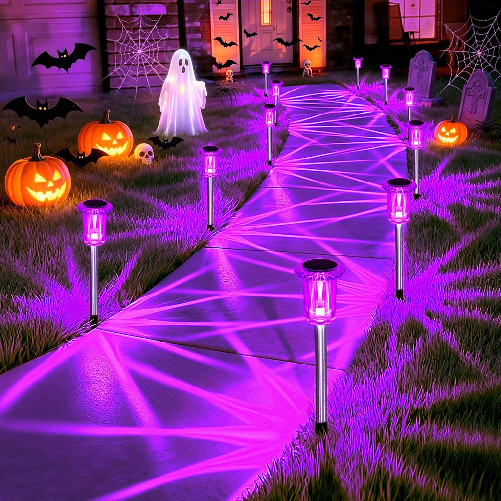 Gorrzai Halloween Solar Lights Outdoor 10 Pack LED Purple Pathway Lights