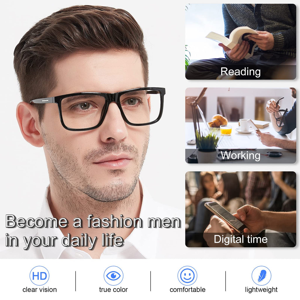 MARE AZZURO Oversized Square Reading Glasses +1.0 Men Large Readers Big Face 1.0 1.25 1.5 1.75 2.0 2.25 2.5 2.75 3.0 3.5 4.0 5.0 6.0 (Black, 1.00)