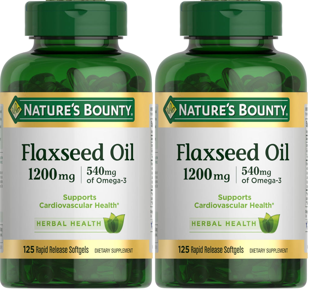 Nature's Bounty Flaxseed and Omega 3, Dietary Supplement, Supports Cardiovascular Health, 1200mg, Softgels, 125 ct (Pack of 2)