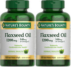Nature's Bounty Flaxseed and Omega 3, Dietary Supplement, Supports Cardiovascular Health, 1200mg, Softgels, 125 ct (Pack of 2)