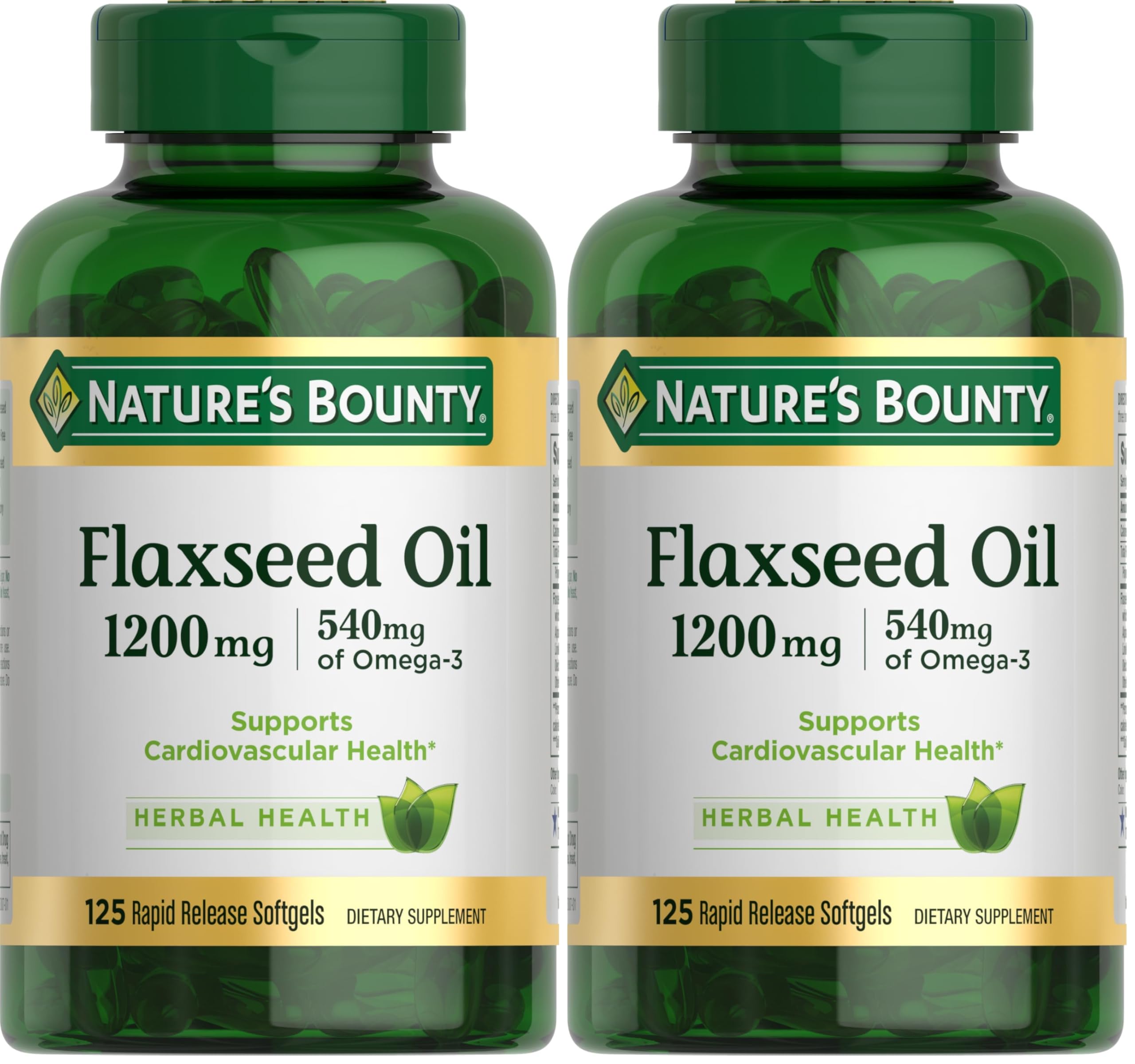 Nature's Bounty Flaxseed and Omega 3, Dietary Supplement, Supports Cardiovascular Health, 1200mg, Softgels, 125 ct (Pack of 2)