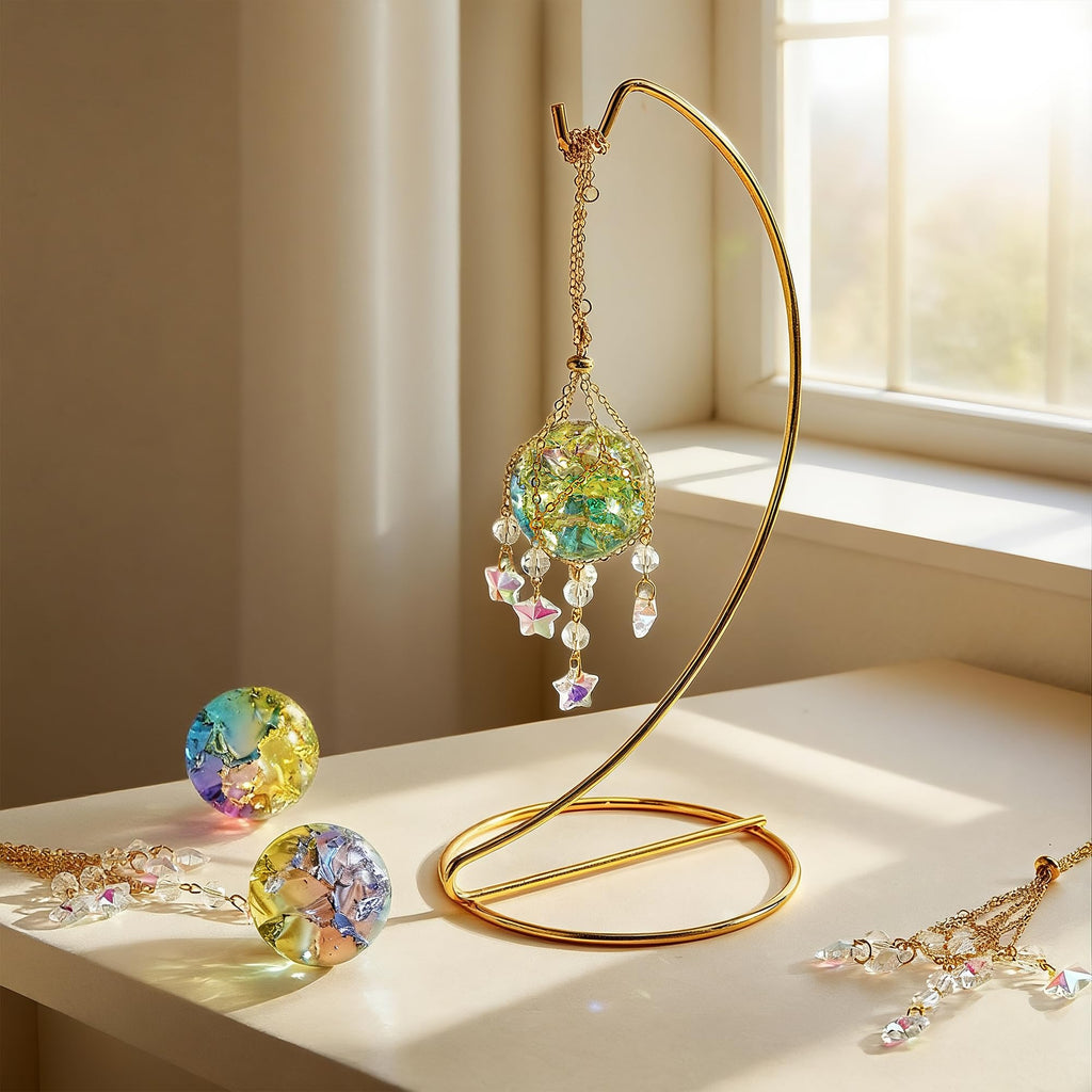 3 Pcs Crystal Suncatchers with 40mm Ice Cracked Ball Window Hanging Pendant