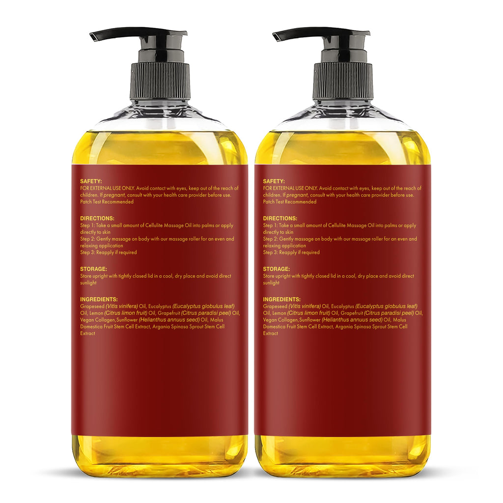 Majestic Pure Cellulite Massage Oil for Massage Therapy- Refreshing and Relaxing- Natural Oils with Grapeseed, Eucalyptus & Lemon Oil- All Skin Types- Men and Women Massage Lotion- 8 fl oz (Pack of 2)