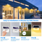 Peasur Solar Lights Outdoor Motion Sensor Waterproof, 6Pack 140LED White Solar Powered Fence Lights, 3 Modes Security Wall Lights for Garden Yard Outside Warm