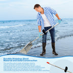 LTSEAME Sand Flea Rake, Detachable Long Handle Sand Sifter for The Beach, The Shark Tooth Screen Comes with a 16in Wide Drain Screen