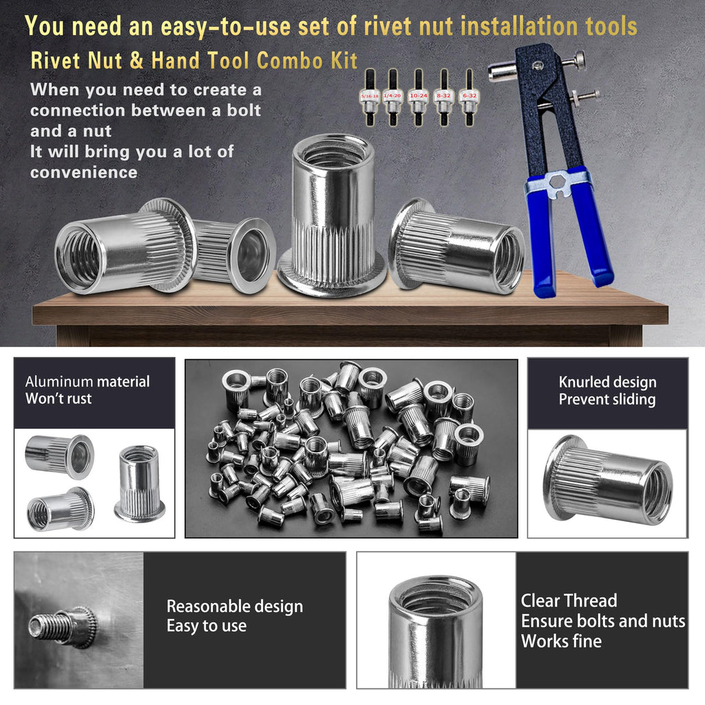 ASKWAY SAE Pressure Rivet Nut Tool Kit 530pcs, Aluminum Rivet Nut inch