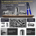 ASKWAY SAE Pressure Rivet Nut Tool Kit 530pcs, Aluminum Rivet Nut inch