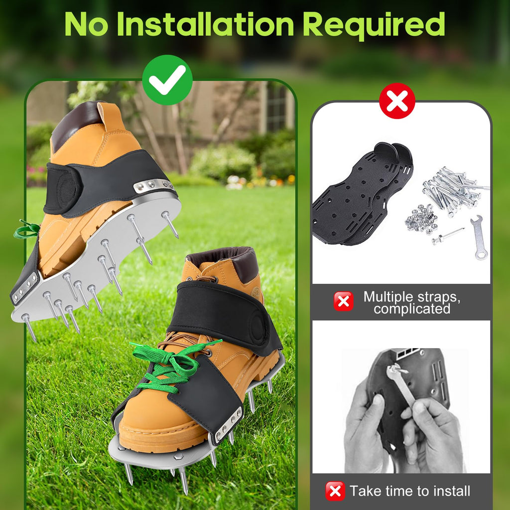 Leweio Aerator Shoes, Lawn Aerator Shoes for Grass with 3MM Metal Bottom, Aeration Shoes for Lawn with Adaptable Straps, Pre-Assembled Aerating Shoes for Lawn with Bend-Resistant Spikes, Green