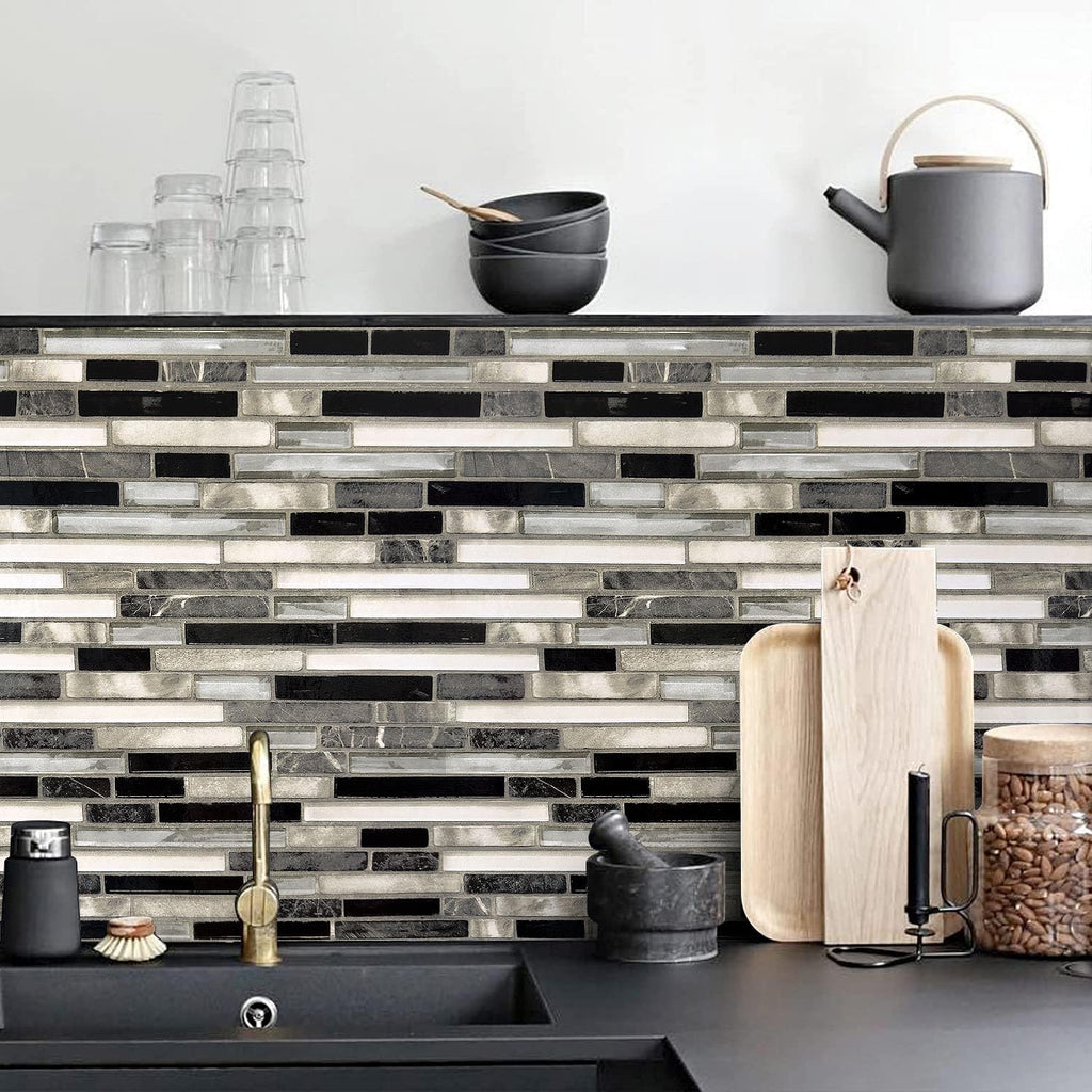 Livebor Peel and Stick Backsplash Wallpaper Kitchen Backsplash Wallpaper 17.7inchx393.7'' Tile Contact Paper Kitchen Peel and Stick Countertops Waterproof Contact Paper for Bathroom Black/Gray
