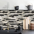 Livebor Peel and Stick Backsplash Wallpaper Kitchen Backsplash Wallpaper 17.7inchx393.7'' Tile Contact Paper Kitchen Peel and Stick Countertops Waterproof Contact Paper for Bathroom Black/Gray