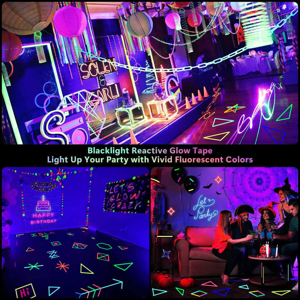 Ealyder Tape 6 Colors Neon Gaffers Cloth Tape - 1 inch x 40 feet, Fluorescent Colors Blacklight Glow Tape for UV Party, Marking, No Residue 6 Pack (Requires UV/Blacklight, Not Glow-in-the-Dark)