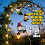 Gnome Garden Hanging Decor, 3 Pack Climbing Gnomes Statues & Solar Lanterns