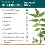 Himalaya Organic Neem, 60 Day Supply - Herbal Acne Supplements Supporting Clear Skin and Detox - USDA Organic, Vegan, Non-GMO, Gluten Free, 600 mg, 60 Caplets