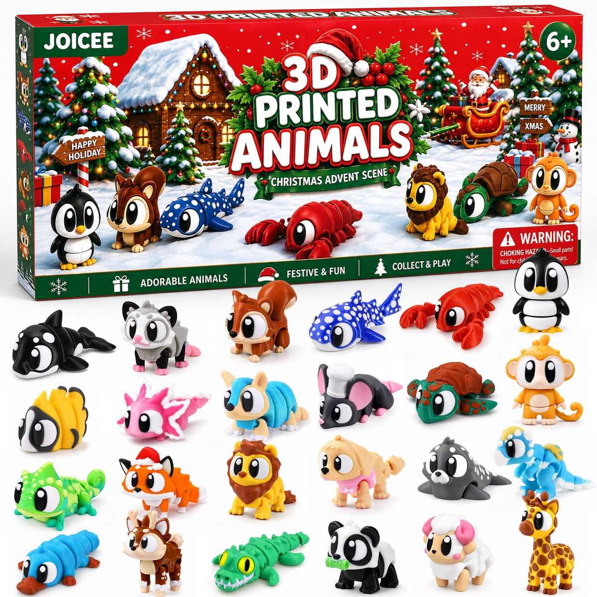 JOICEE 2026 Christmas Advent Calendar with Mini 3D Printed Animals Toys
